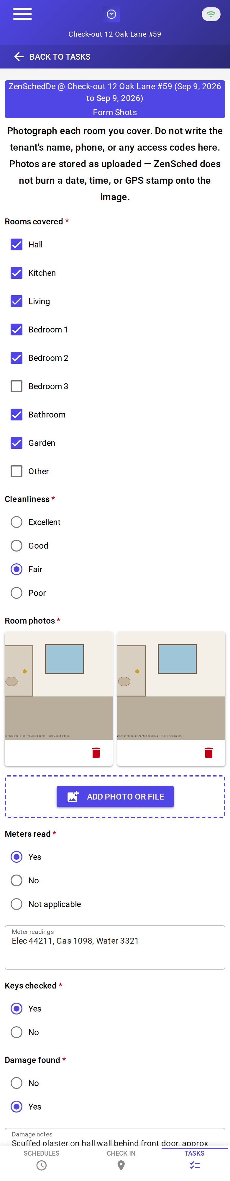 Completed Inventory Report with room photos