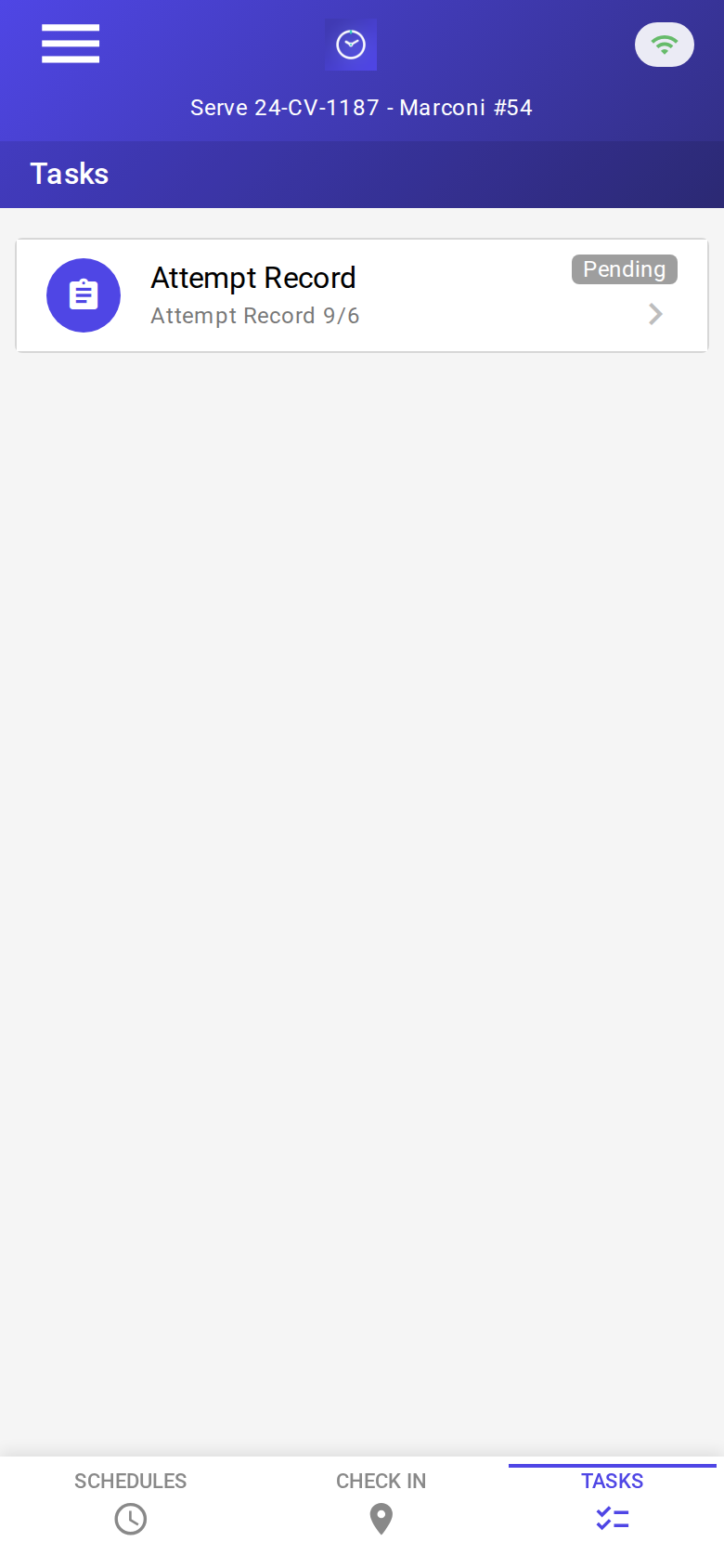 Tasks tab showing a pending Attempt Record