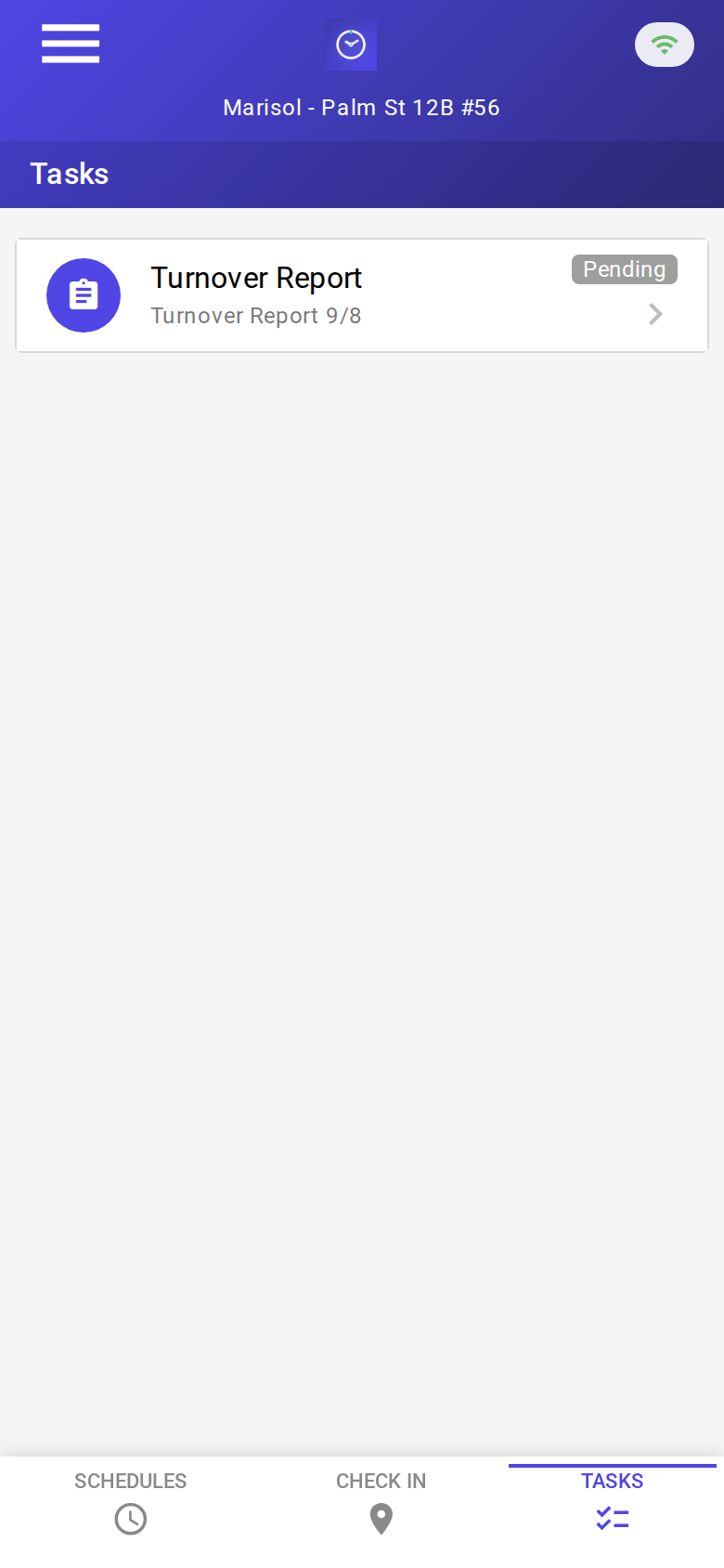 Tasks tab showing a pending Turnover Report